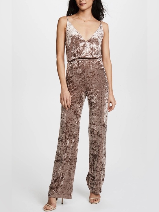 BB Dakota Pants - BB Dakota Mauve Velvet Spaghetti-Strap Wide Leg Jumpsuit